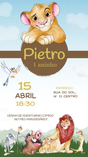 Convite Editável de Aniversário O Rei Leão