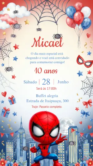 Convite Digital Homem-Aranha Aquarela para Editar