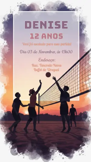 Convite Aniversário Vôlei Pôr do Sol para Editar Online