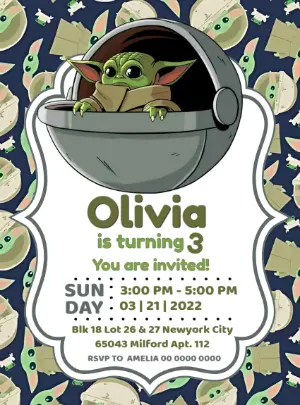 Baby Yoda Birthday Invitation | Editable Online Template