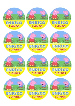 Adesivo Redondo Aniversário Peppa Pig e George para Editar
