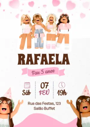 Convite de Aniversário Roblox Menina para Editar Online