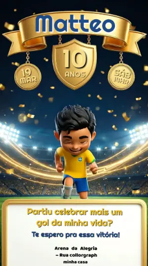 Convite Animado Aniversário Infantil Futebol para Editar