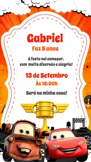 Convite de Aniversário Carros: Modelo Digital Editável