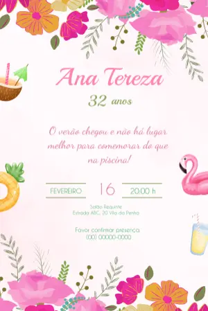 Convite de Aniversário Tropical Floral para Editar