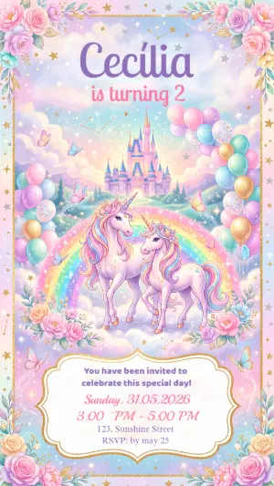 Magical Unicorn Birthday Invitation Editable Template