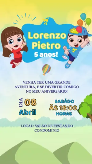 Convite de Aniversário Aventureiros com Personagens para Editar
