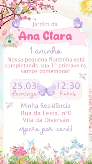 Convite Digital Aniversário Jardim dos Passarinhos para Editar