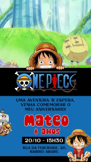 Convite Animado de Aniversário One Piece para Editar Online