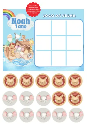 Jogo da Velha Arca de Noé Editável para Festa Infantil