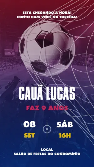 Convite de Aniversário Futebol para Editar e Enviar Online