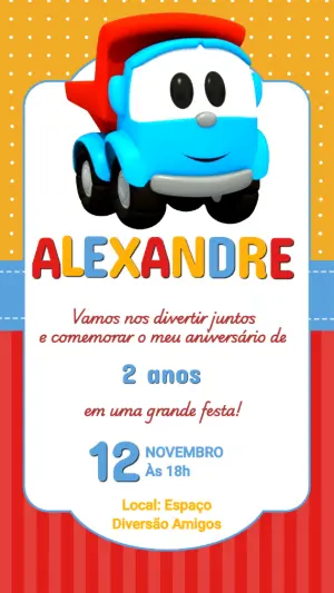 Convite de Aniversário Infantil Caminhão Azul Editável