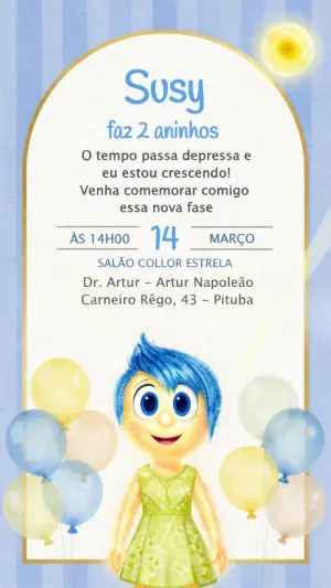 Convite de Aniversário Divertida Mente Alegria Editável