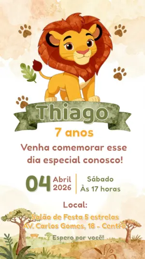 Convite Digital Editável Aniversário Tema Leãozinho Fofo
