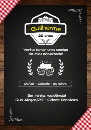 Convite de Aniversário Churrasco e Cerveja para Editar Online