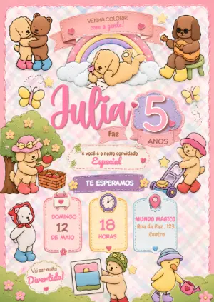 Convite de Aniversário Infantil Fofo Bobbie Goods Editável