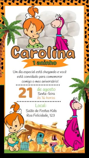 Convite Aniversário Pedrita dos Flintstones para Editar Online