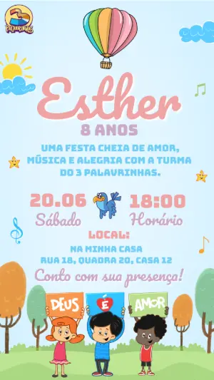 Convite de Aniversário 3 Palavrinhas Colorido para Editar