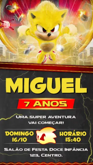 Convite de Aniversário Super Sonic para Editar Online