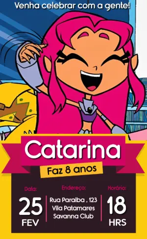 Convite de Aniversário Jovens Titãs Estelar Modelo Editável