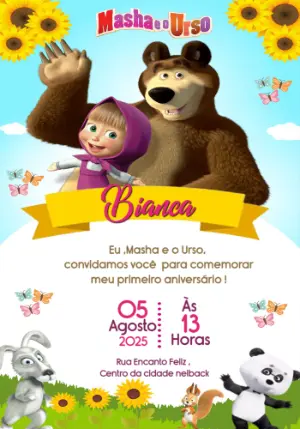 Convite de Aniversário Masha e o Urso para Editar Online