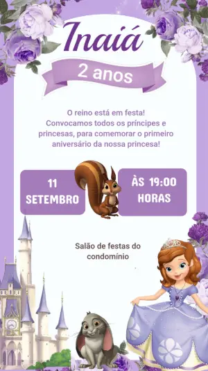 Convite de Aniversário Princesinha Sofia Roxo para Editar