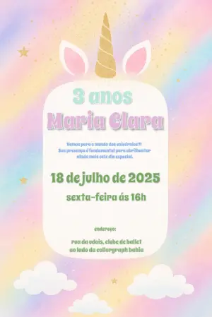 Convite Aniversário Unicórnio Mágico para Editar Online