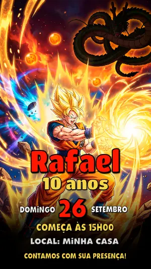 Convite de Aniversário Dragon Ball Z Editável com Goku Super Saiyan