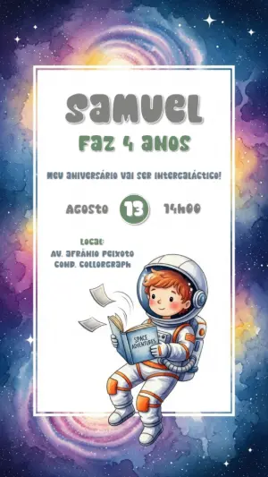 Convite de Aniversário Astronauta Infantil para Editar Online