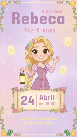 Convite de Aniversário Rapunzel Enrolados para Editar Digital