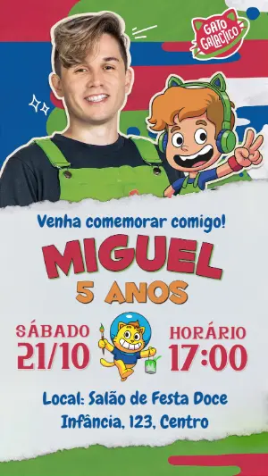 Convite Aniversário Gato Galáctico para Editar Online
