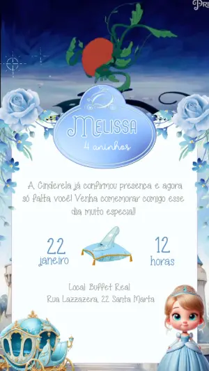 Vídeo Convite de Aniversário Cinderela Mágico para Editar