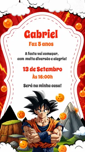 Convite de Aniversário Dragon Ball Z para Editar