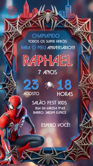 Convite de Aniversário Homem-Aranha Moderno para Editar
