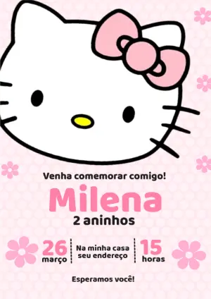 Convite de Aniversário Hello Kitty Rosa para Editar Online
