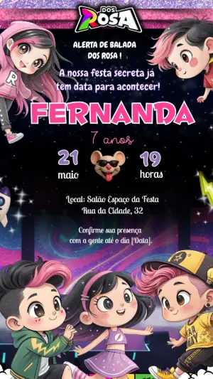 Convite de Aniversário Dos Rosa Balada para Editar Online