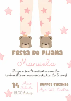 Convite Aniversário Festa do Pijama Fofo para Editar Online