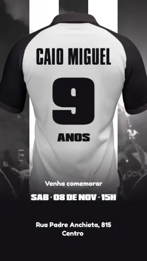 Convite Aniversário Futebol Camisa de Time para Editar Online