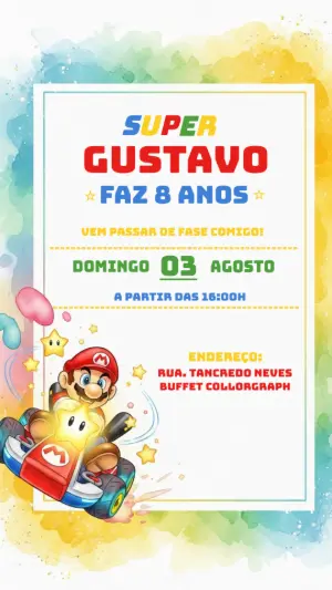 Convite de Aniversário Super Mario para Editar Online