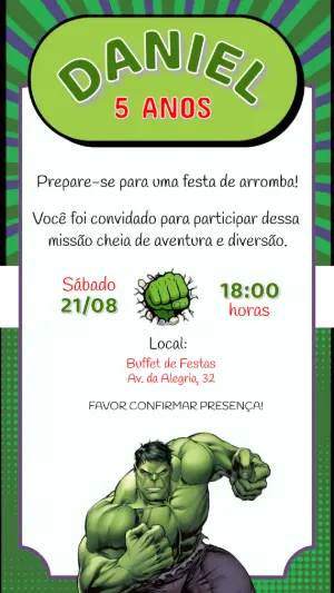 Convite de Aniversário do Hulk Verde e Roxo para Editar