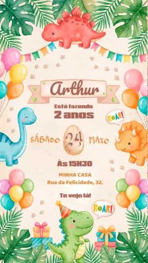 Invitación de cumpleaños Dinosaurio – Estático – Alegria no ar