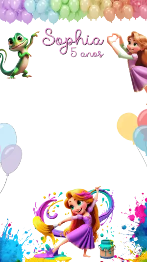 Moldura de Aniversário Rapunzel Artista para Editar Online