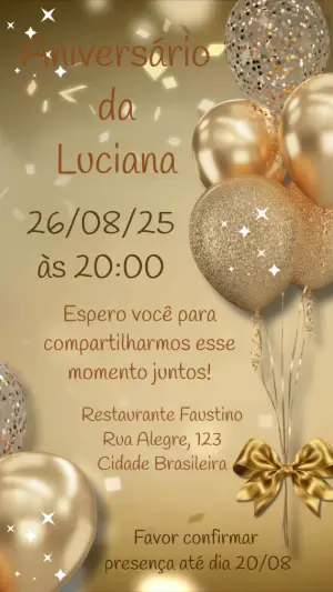 Convite Animado de Aniversário Balões Dourados para Editar