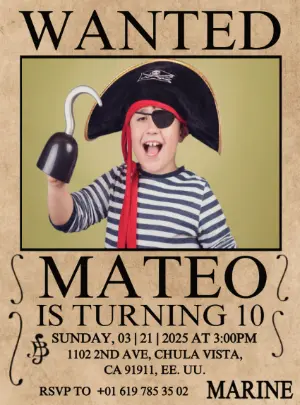 Editable Pirate Wanted Poster Birthday Invitation