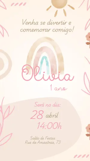 Convite Aniversário Boho Arco-íris para Editar Online