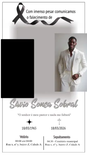 Nota de Falecimento Minimalista Editável com Foto
