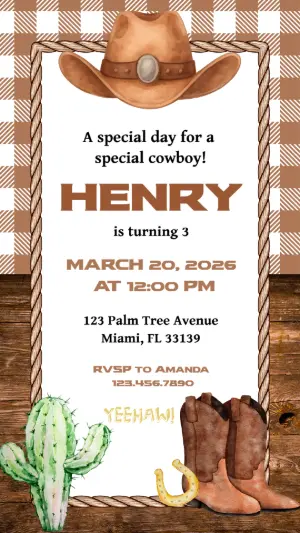 Rustic Cowboy Birthday Invitation Editable Template