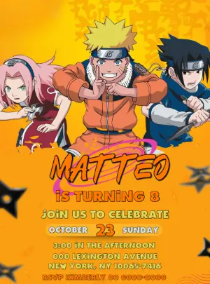 Naruto Anime Birthday Invitation - Editable Digital Template