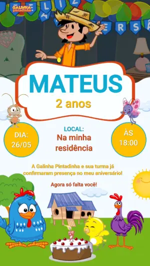Vídeo Convite de Aniversário Galinha Pintadinha Editável
