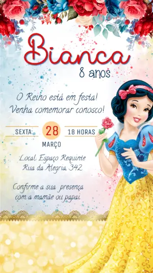 Convite de Aniversário Branca de Neve para Editar Online